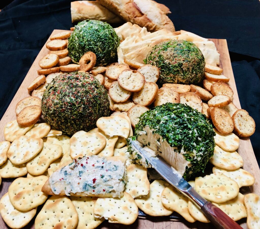 Cashew cheese balls covered in herbs